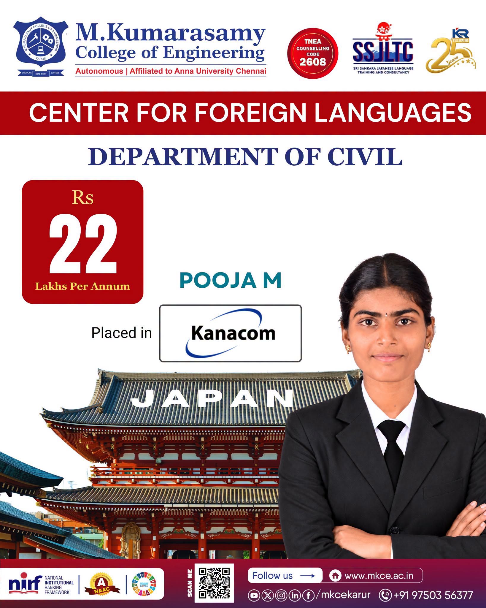 Congratulations Ms. Pooja M, Department of Civil Engineering (CIVIL)